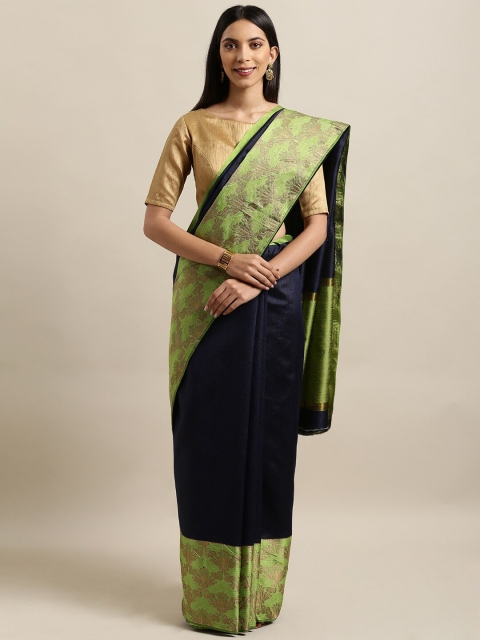

Saree Swarg Navy Blue & Green Woven Design Zari Silk Blend Banarasi Sarees