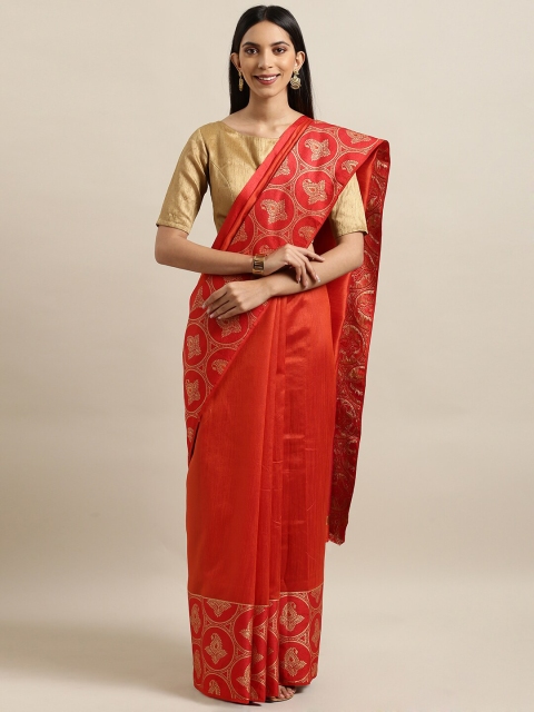 

Saree Swarg Red & Gold-Toned Woven Design Zari Silk Blend Banarasi Sarees