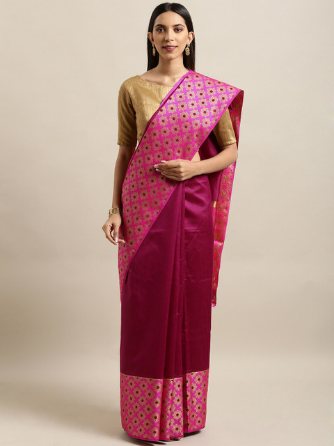 

Saree Swarg Burgundy & Gold-Toned Woven Design Zari Silk Blend Banarasi Sarees