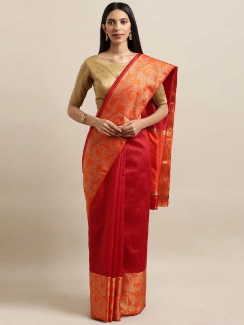 

Saree Swarg Maroon & Gold-Toned Woven Design Zari Silk Blend Banarasi Sarees
