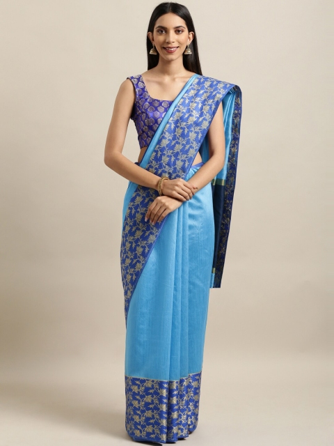 

Saree Swarg Blue & Gold-Toned Woven Design Zari Silk Blend Banarasi Sarees