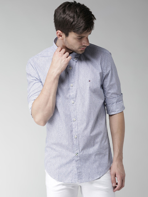 

Tommy Hilfiger Men White & Blue New York Fit Printed Casual Shirt