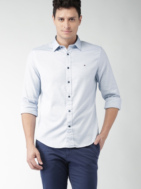 

Tommy Hilfiger Men Blue Self-Design Casual Shirt