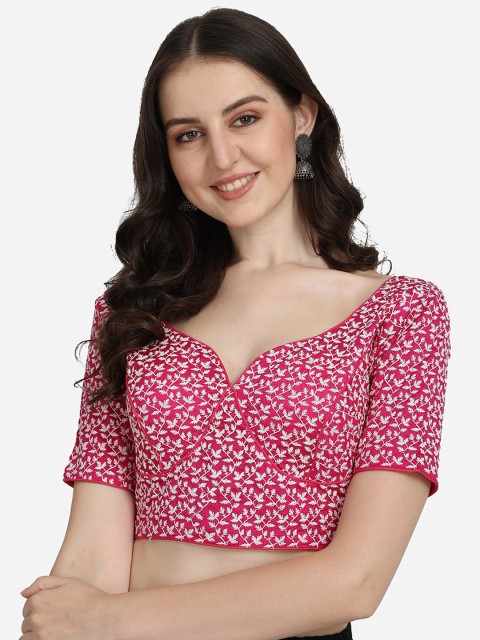 

Amrutam Fab Women Pink Embroidered Silk Saree Blouse