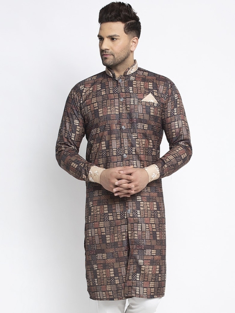 

Benstoke Men Multicoloured Geometric Thread Work Pathani Kurta, Multi