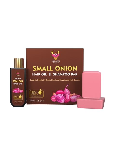 

VEEDEES Small Onion Hair Oil & Small Onion Shampoo Bar 250ml, Pink