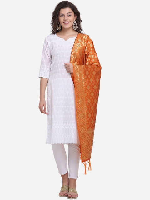 

SHAVYA Orange & Gold-Toned Paisley Woven Design Pure Silk Dupatta with Zari