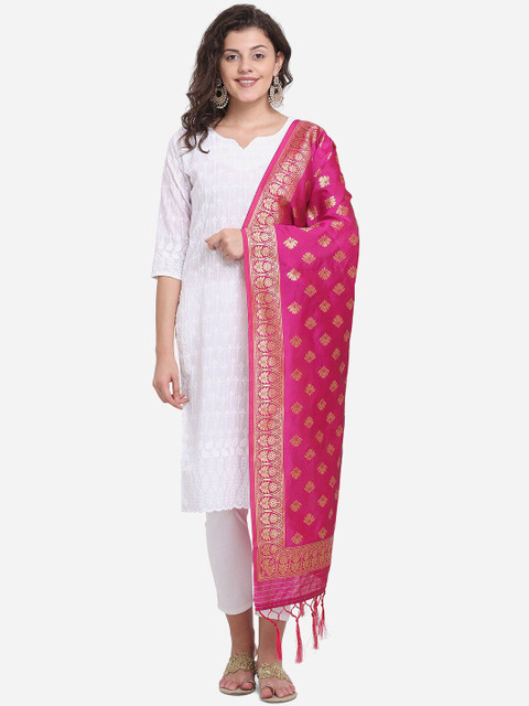 

SHAVYA Fuchsia & Gold-Toned Paisley Woven Design Pure Silk Dupatta with Zari