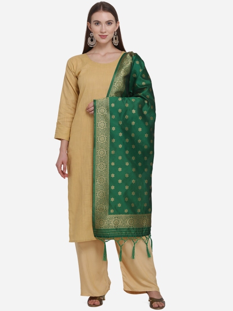 

SHAVYA Green & Gold-Toned Paisley Woven Design Pure Silk Dupatta with Zari