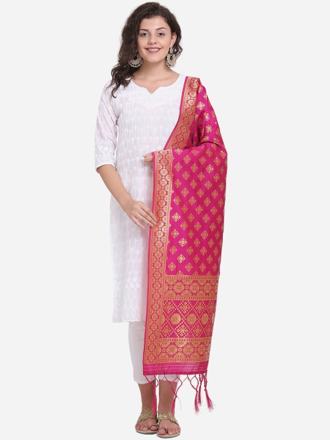 

SHAVYA Fuchsia & Gold-Toned Paisley Woven Design Pure Silk Dupatta with Zari