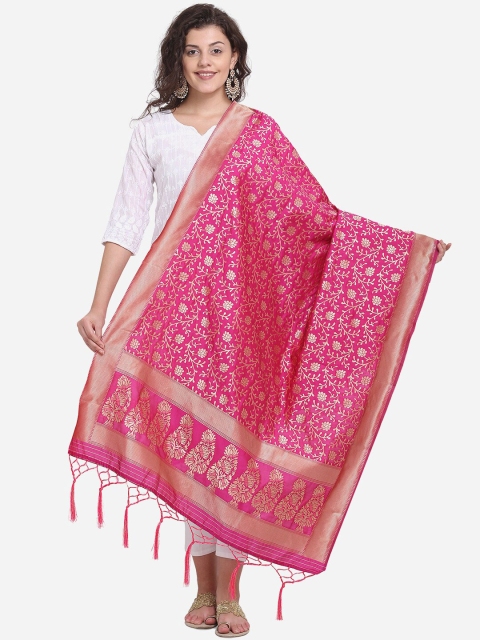 

SHAVYA Fuchsia & Gold-Toned Paisley Woven Design Pure Silk Dupatta with Zari