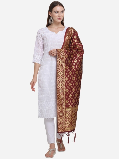 

SHAVYA Maroon & Gold-Toned Paisley Woven Design Pure Silk Dupatta with Zari