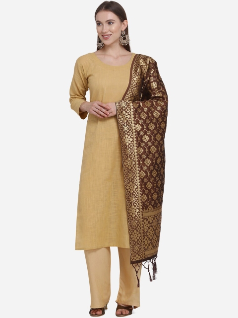

SHAVYA Brown & Gold-Toned Paisley Woven Design Pure Silk Dupatta with Zari