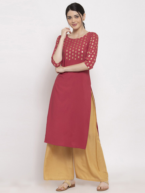 

ALC Creations Women Pink & Gold-Toned Printed Yoke Design Crepe Kurta
