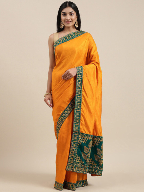 

KALINI Yellow & Green Embroidered Art Silk Saree
