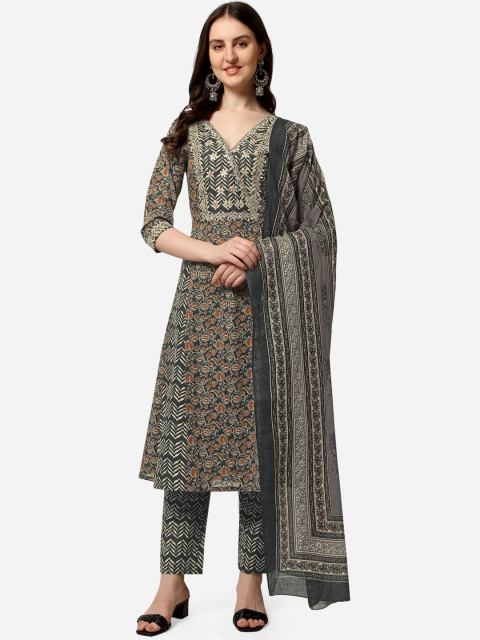 

MIRCHI FASHION Women Black Ethnic Motifs Printed Gotta Patti Kurti with Trousers & With Dupatta