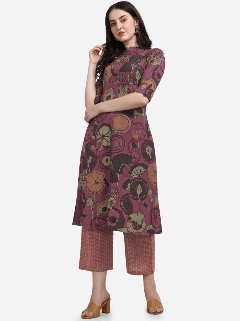 

MIRCHI FASHION Women Pink Floral Printed Pleated Kurti with Trousers