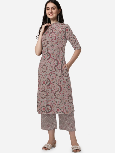 

MIRCHI FASHION Women Taupe Ethnic Motifs Printed Kurti with Trousers