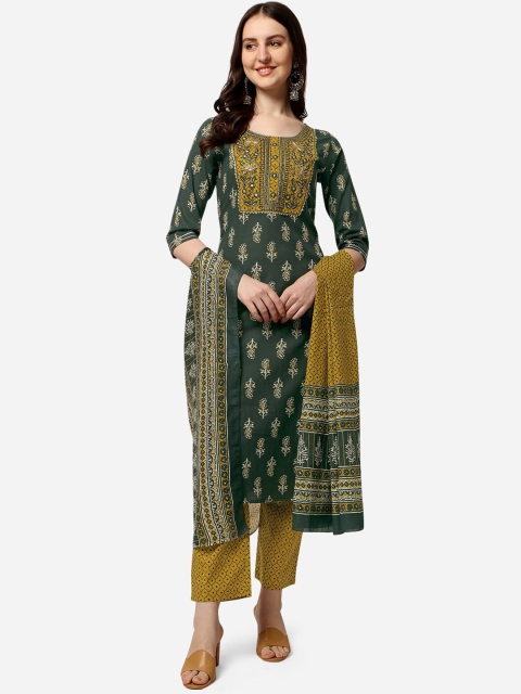 

MIRCHI FASHION Women Green Ethnic Motifs Printed Sequinned Kurta with Trousers