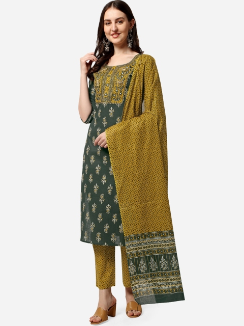 

MIRCHI FASHION Women Green Ethnic Motifs Printed Sequinned Kurta with Trousers