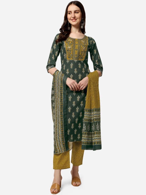 

MIRCHI FASHION Women Green Ethnic Motifs Printed Sequinned Kurta with Trousers