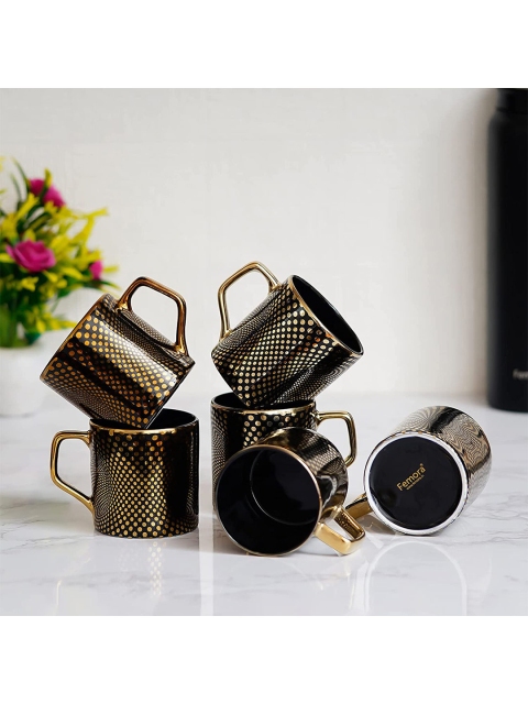 

Femora Rose Gold & Black Printed Bone China Glossy Cups Set of Cups and Mugs