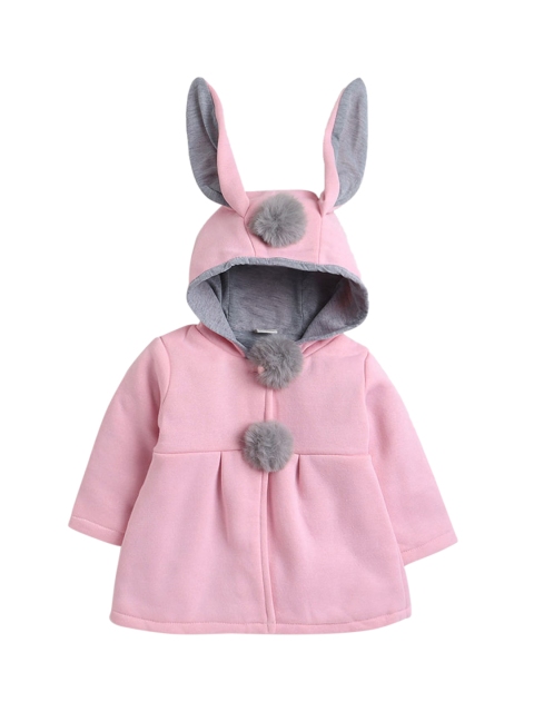 

Hopscotch Girls Pink Hooded Solid Trench Coats