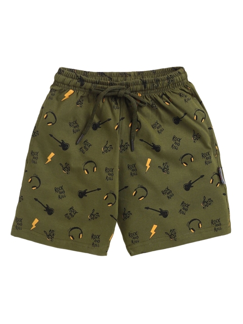 

Hopscotch Boys Green Printed Shorts