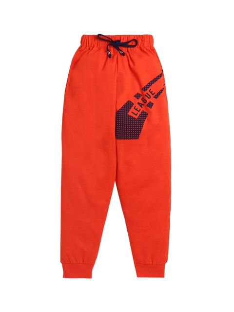 

Hopscotch Boys Orange Printed Cotton Joggers