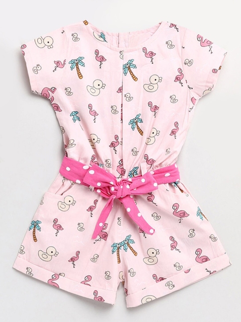 

Hopscotch Girls Pink & Blue Printed Basic Jumpsuit