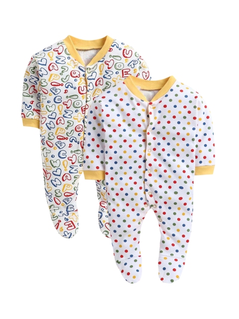 

Hopscotch Boys Pack of 2 Polka Dot Print Full-Sleeve Footie Rompers, Multi