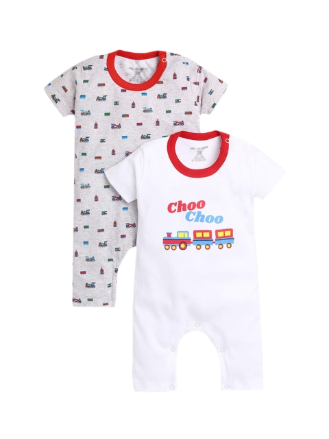 

Hopscotch Infant Boys Pack Of 2 Printed Pure Cotton Rompers, White