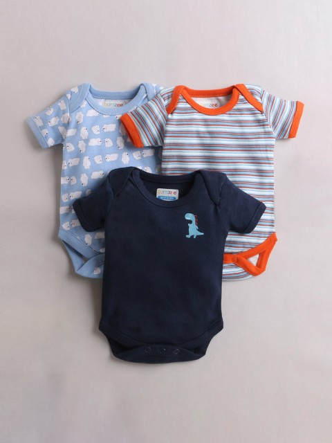 

Hopscotch Infants Boys Pack Of 3 Printed Cotton Bodysuit, Blue