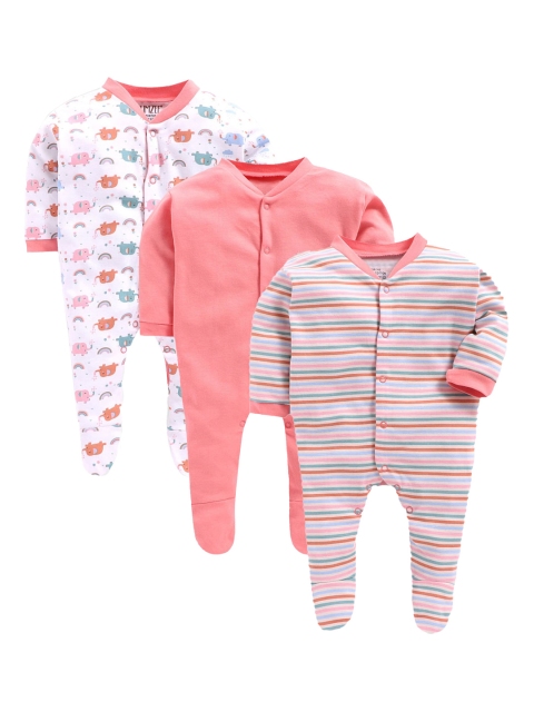 

Hopscotch Kids Pack Of 3 All-Over Printed Full-Sleeve Footie, Pink