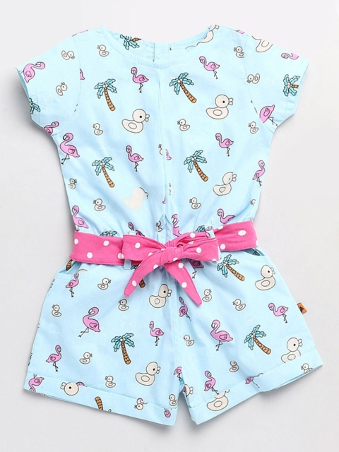 

Hopscotch Girls Blue & White Printed Basic Jumpsuit