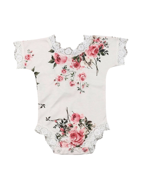 

Hopscotch Girls Beige & Pink Floral Printed Bodysuit
