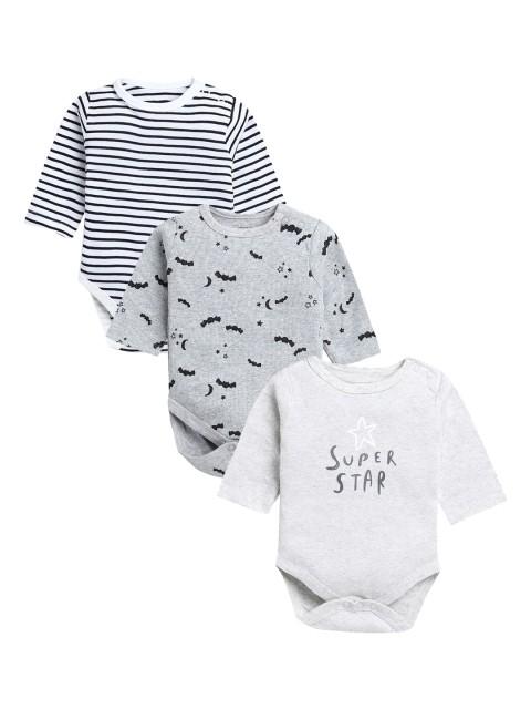 

Hopscotch Boys Pack Of 3 Printed Pure Cotton Bodysuit, Grey