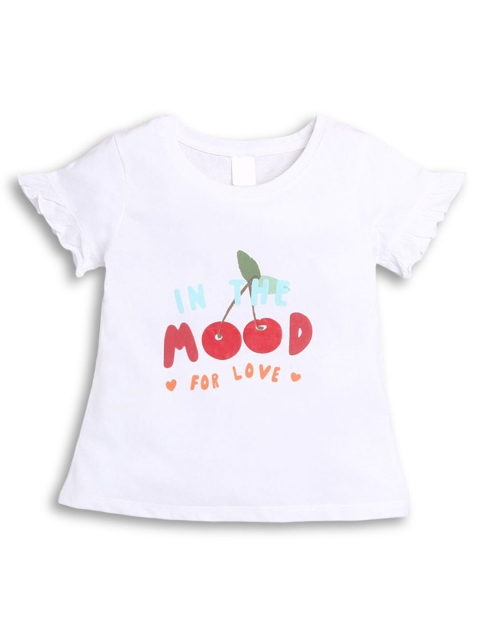 

Hopscotch Girls White Printed Applique T-shirt