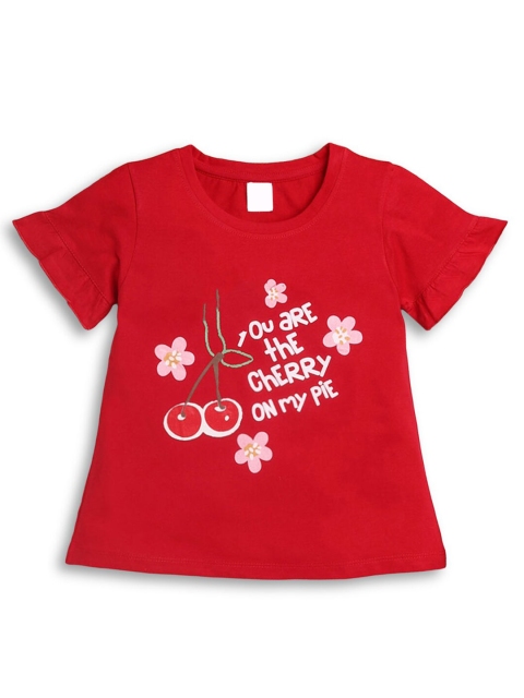 

Hopscotch Girls Red Printed Applique T-shirt