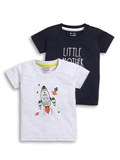 

Hopscotch Boys Multicoloured Printed Mandarin Collar Monochrome Raw Edge T-shirt, Multi