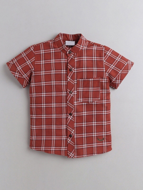

Hopscotch Boys Orange Tartan Checks Checked Casual Shirt