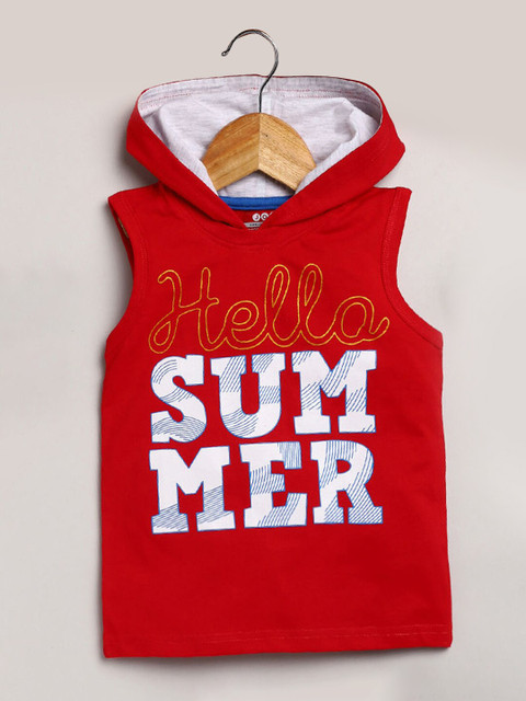

Hopscotch Boys Red Typography Printed Raw Edge T-shirt