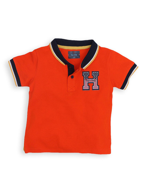 

Hopscotch Boys Orange Polo Collar Applique T-shirt