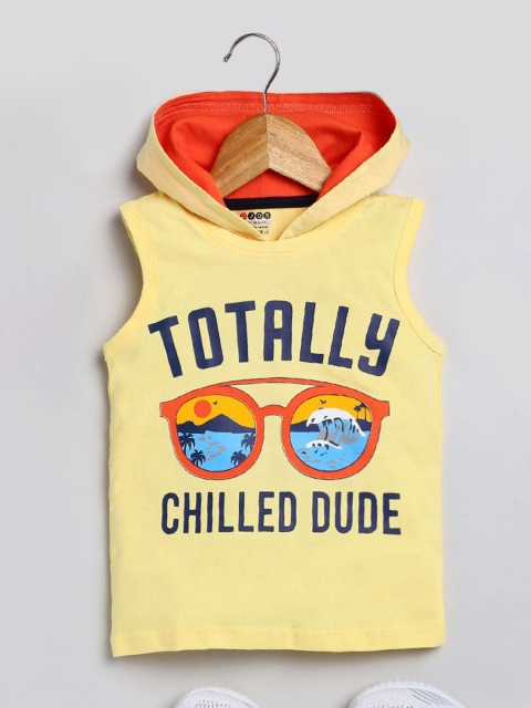 

Hopscotch Boys Yellow Typography Printed T-shirt