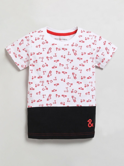 

Hopscotch Boys White Printed Polo Collar T-shirt
