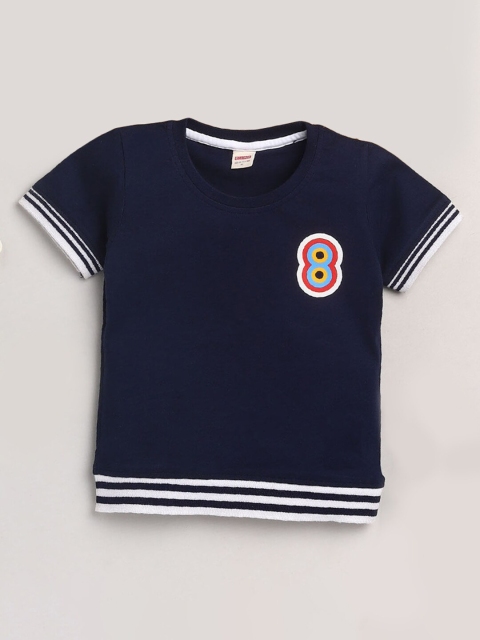 

Hopscotch Boys Black V-Neck Applique T-shirt