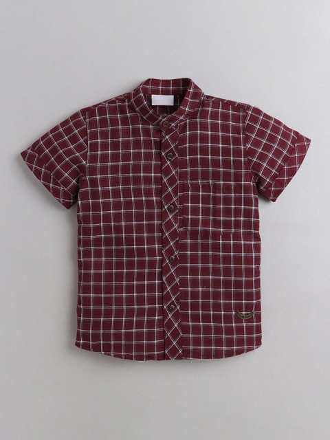 

Hopscotch Boys Red Windowpane Checks Checked Casual Shirt