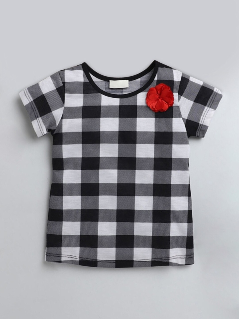 

Hopscotch Girls Multicoloured Checked Henley Neck Applique T-shirt, Multi