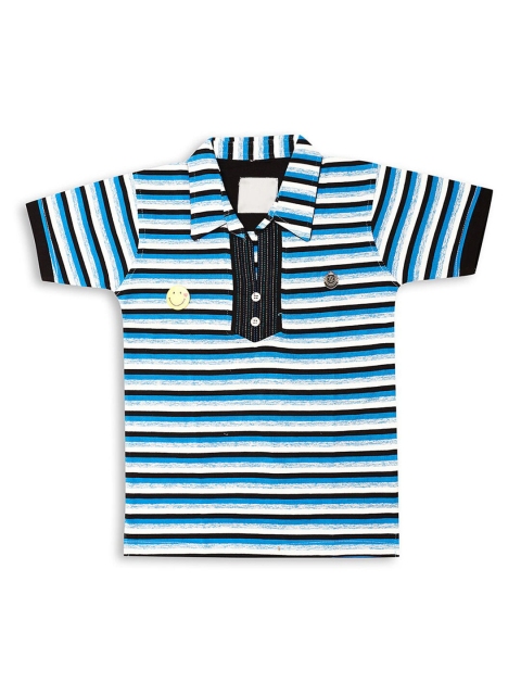 

Hopscotch Boys Blue Striped Polo Collar T-shirt
