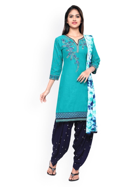 

Saree mall Blue Cotton Embroidered Unstitched Dress Material